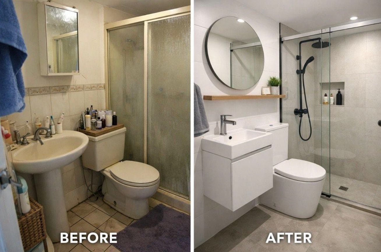 Bathroom before and after