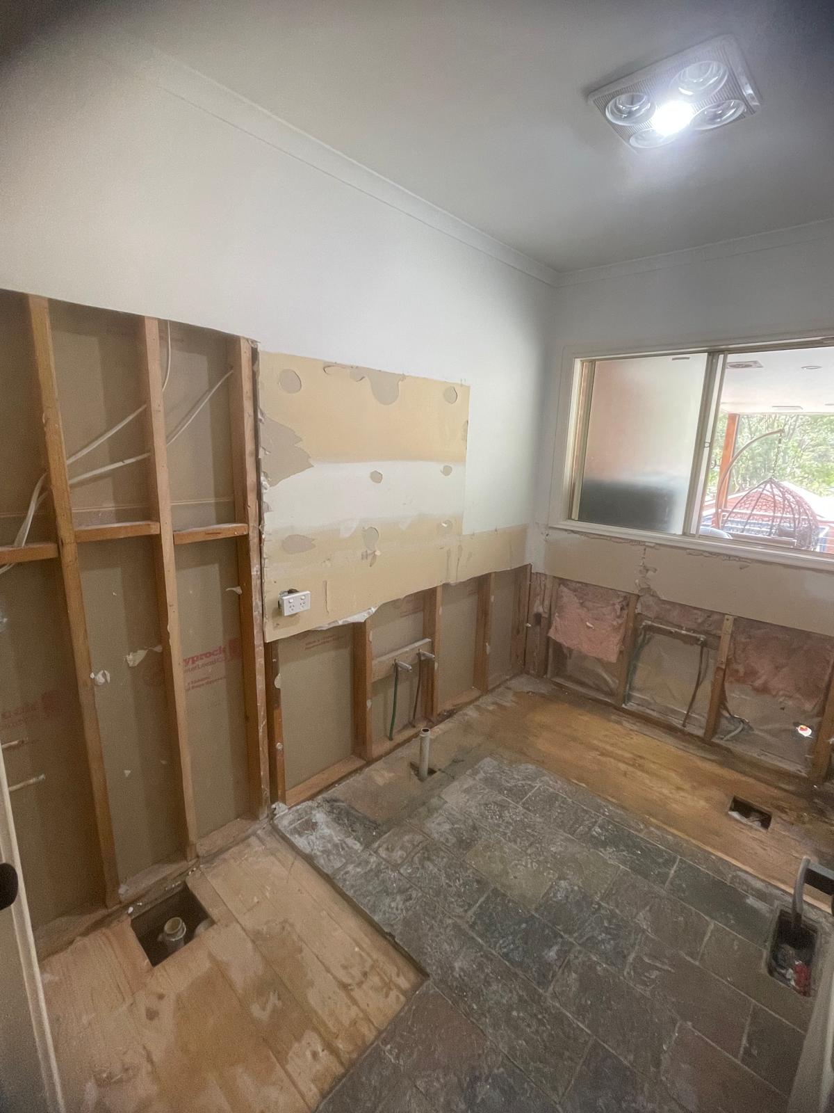 Built In project - Bathroom stripped back to the frame, ready for waterproofing